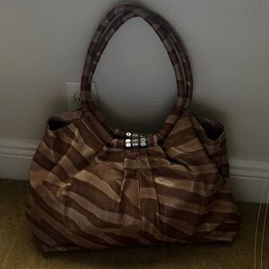 Elegant Brown Zebra Print Shoulder Bag